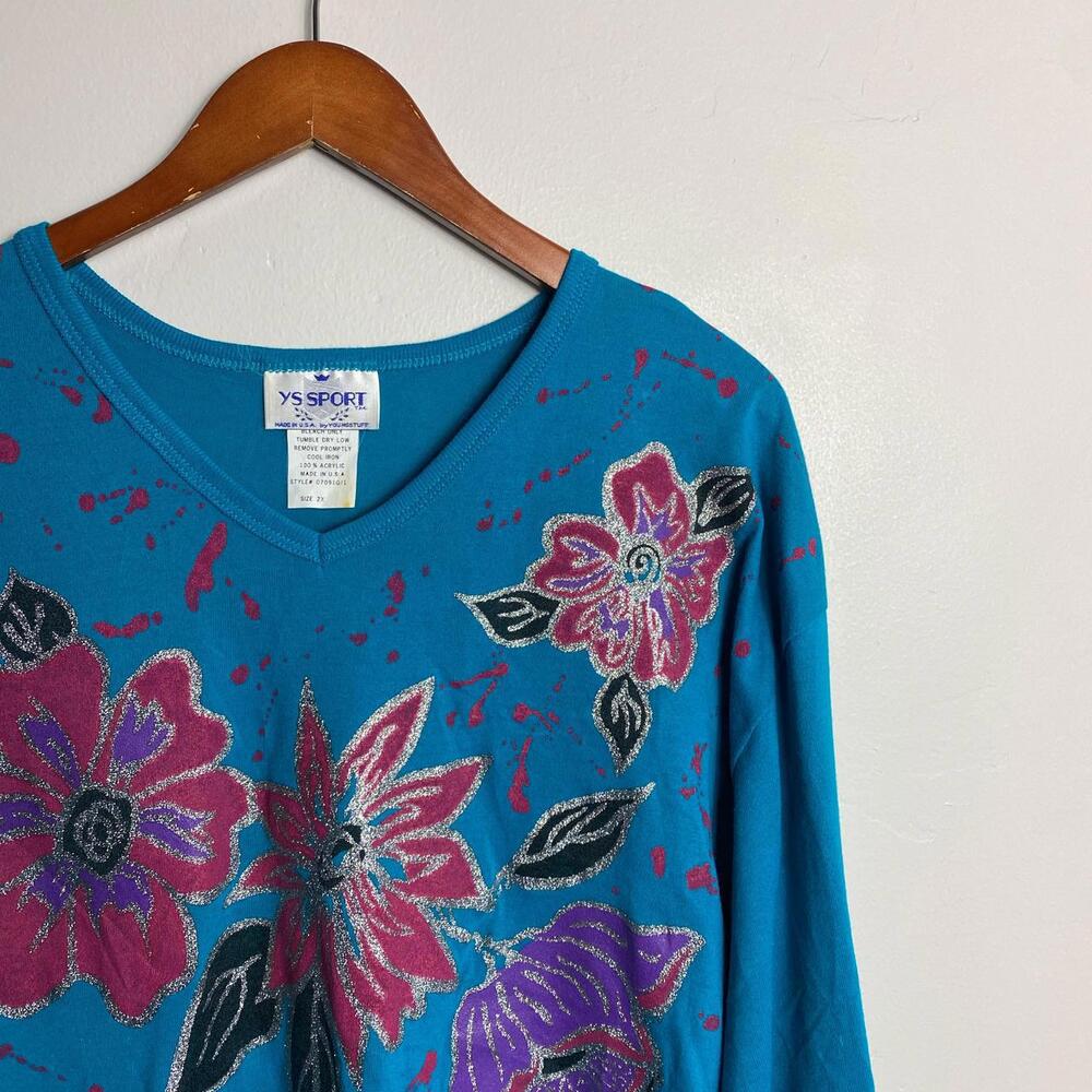 Blue floral print V-neck long sleeves blouse size 2X